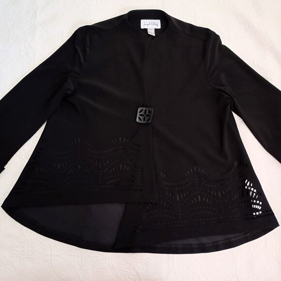 Joseph Ribkoff Black Laser-Cut Asymmetrical Jacket Button Detail Womens Size 6 - Picture 2 of 11